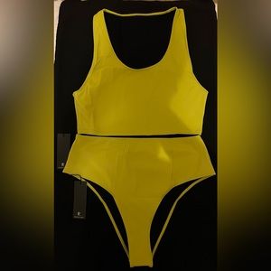 Scoop-Neck High-Waist Bikini Set in Yellow